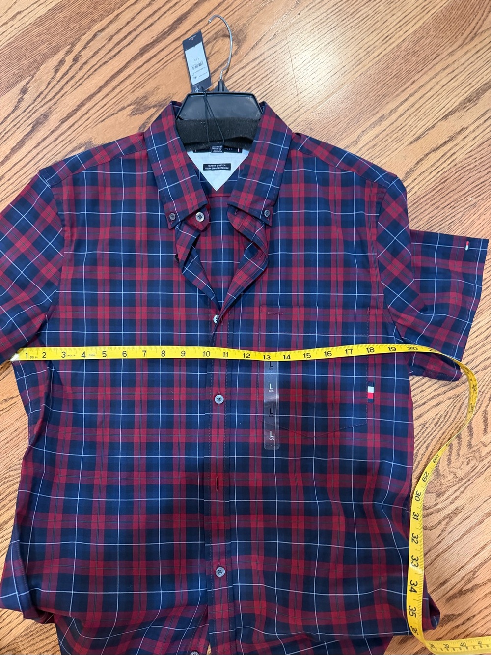 Tommy Hilfiger Red and Navy Plaid Button-Up Shirt